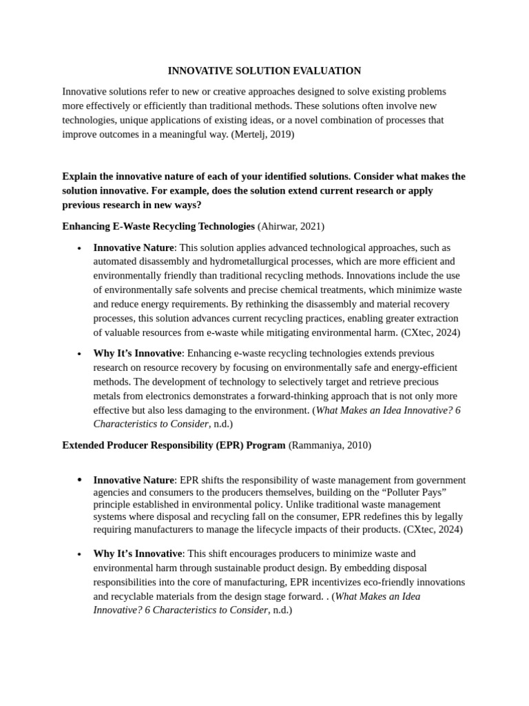 Innovative Solution Evaluaion Edited | PDF | Electronic Waste | Recycling