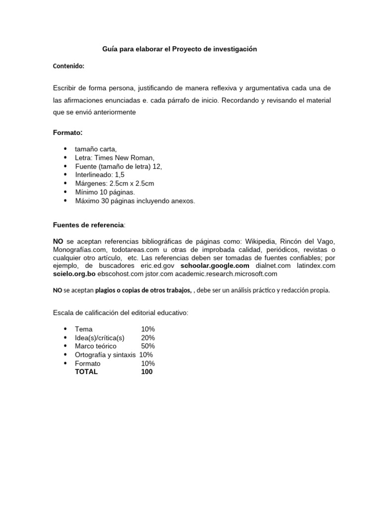 Guía para Elaborar El Proyecto de Investigación | PDF | Bibliografía ...