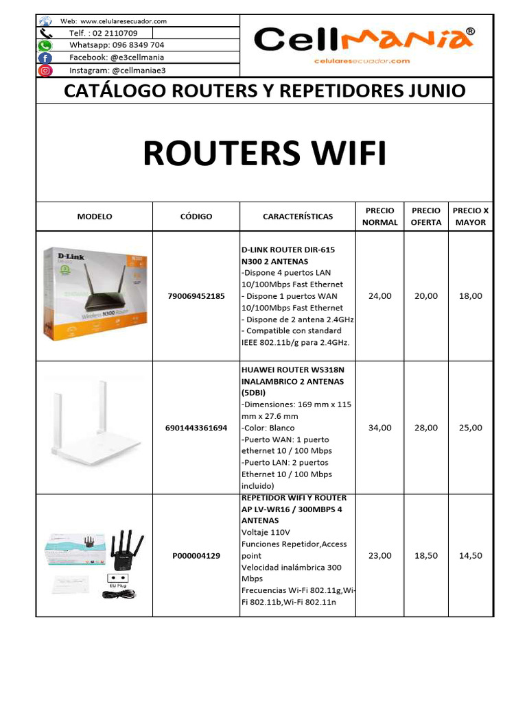 Catalogo Routers y Repetidores Wifi 2 Junio | PDF | Ieee 802.11 | Wifi
