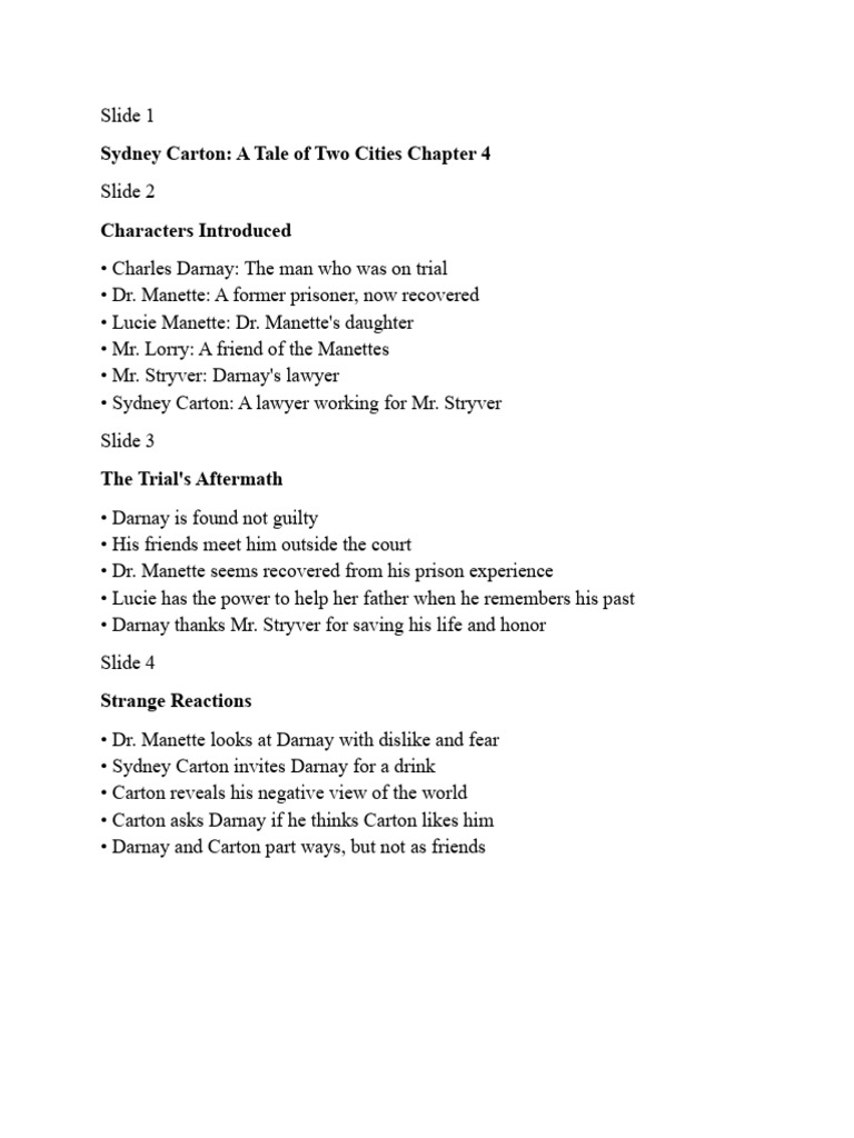 Sydney Carton: Chapter 4 Insights | PDF | A Tale Of Two Cities