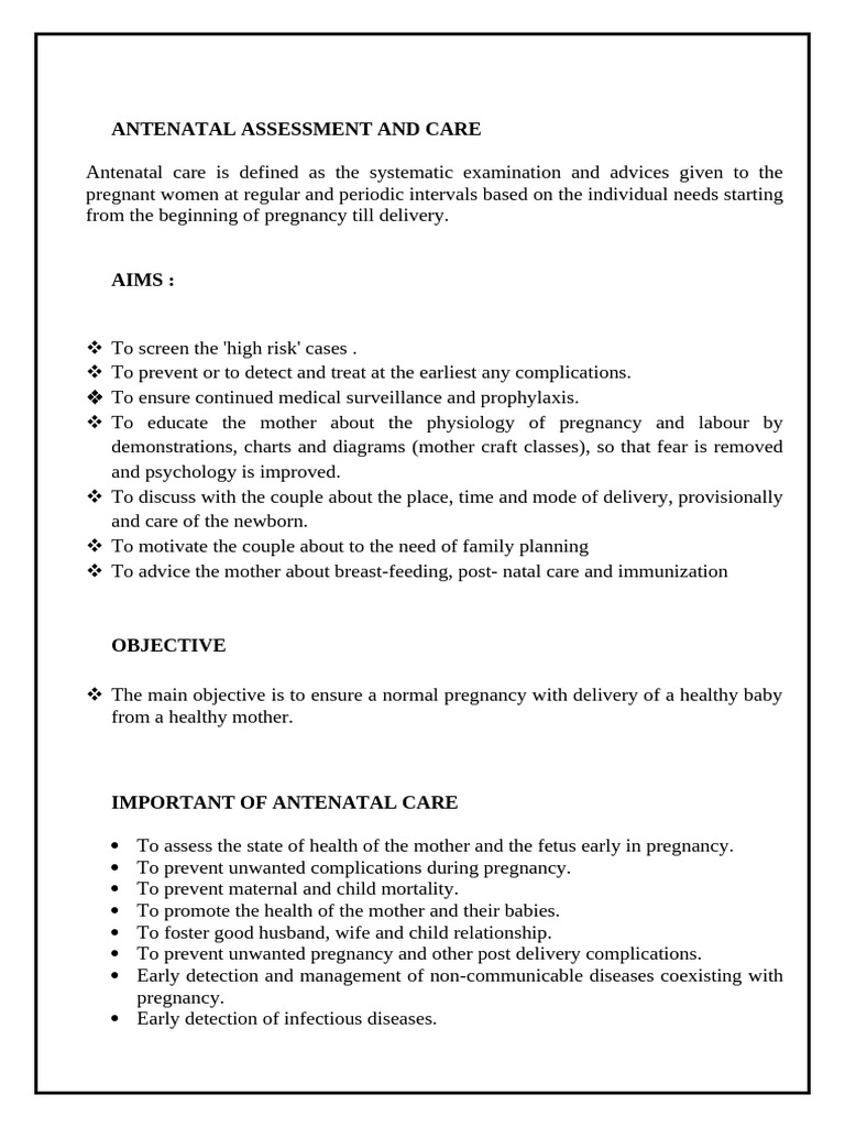 Importance of Antenatal Care | PDF | Pregnancy | Childbirth