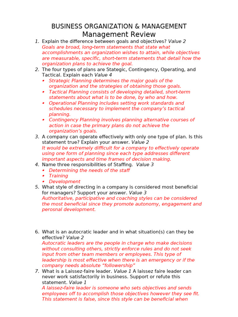 Business Organization and Management Insights | PDF | Goal ...