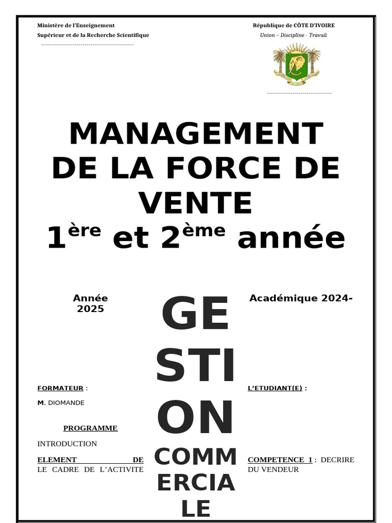 Management de la Force de Vente BTS | PDF | Sodles | Commercialisation