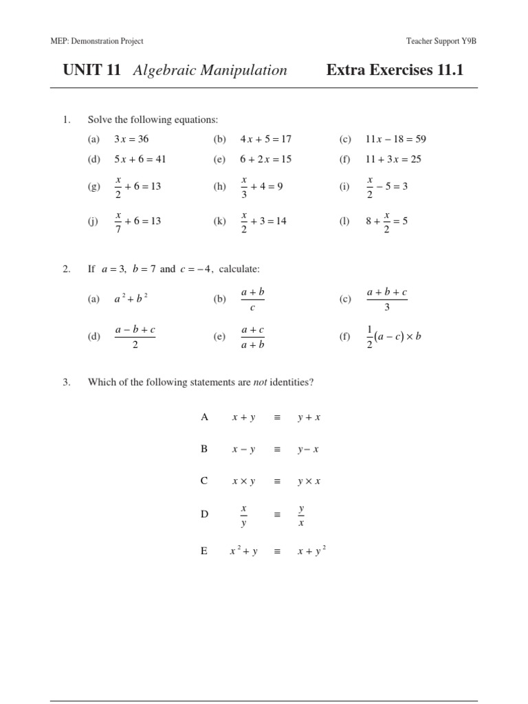 Extra Exercises | PDF | Algebra | Teaching Mathematics