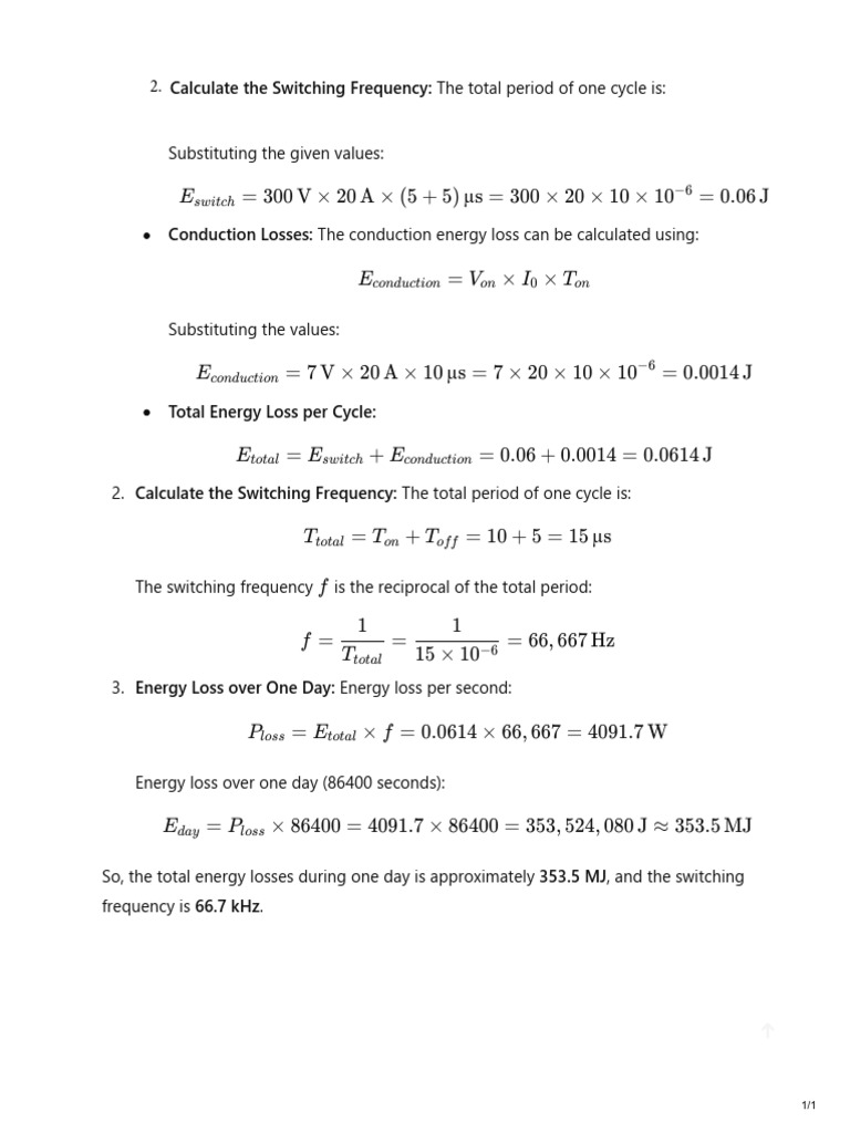 Energy Loss and Switching Frequency Calculation | PDF | Science ...