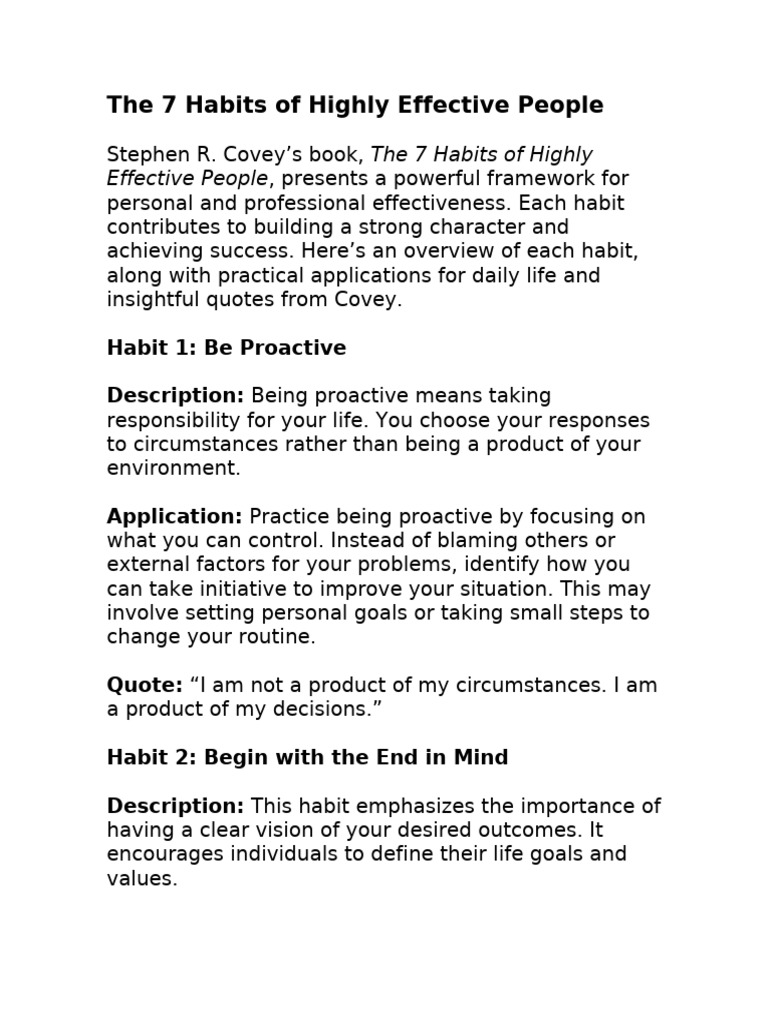 The 7 Habits of Highly Effective People | PDF | Educación en artes ...