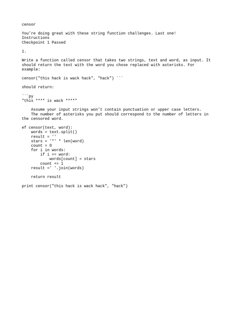 Censor Function in Python | PDF