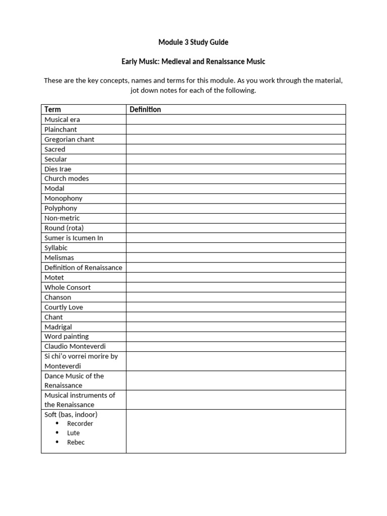 MUS 1.module 3.study Guide - Medieval and Renaissance | PDF | Poetry