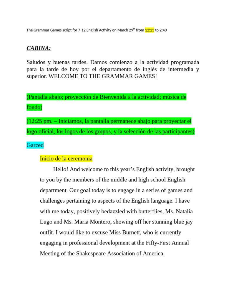 Grammar Games English Activity Script | PDF | Linguistics