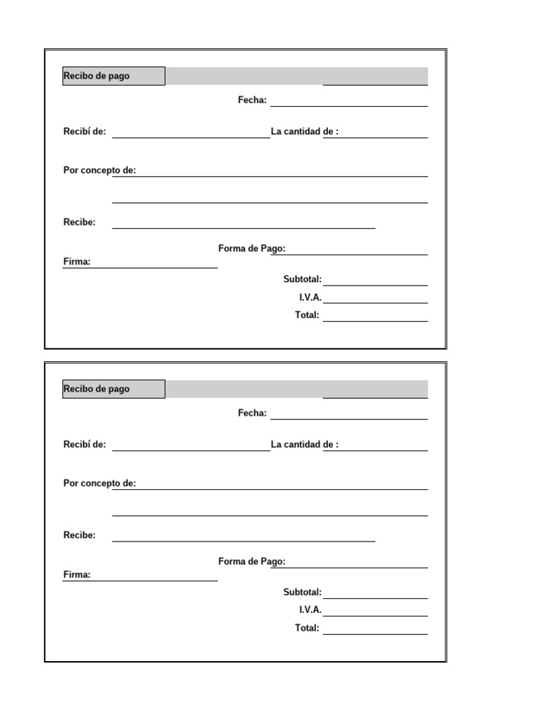 Formato Recibo de Pago | PDF | Negocios | Finanzas y dinero