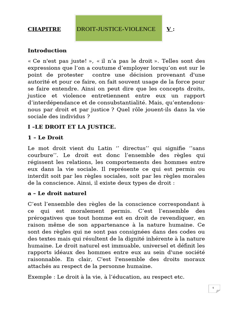 Droit, Justice et Violence : Concepts Clés | PDF | Justice | Crime et ...