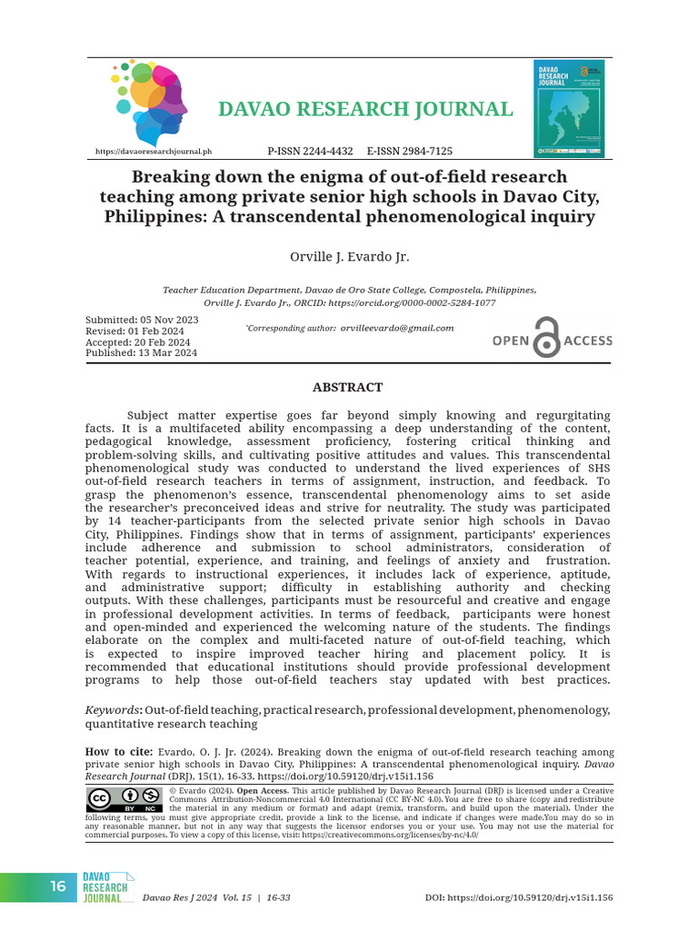 2024+DRJ+Vol15+Issue1 16-33+article+2 | PDF | Teachers | Experience
