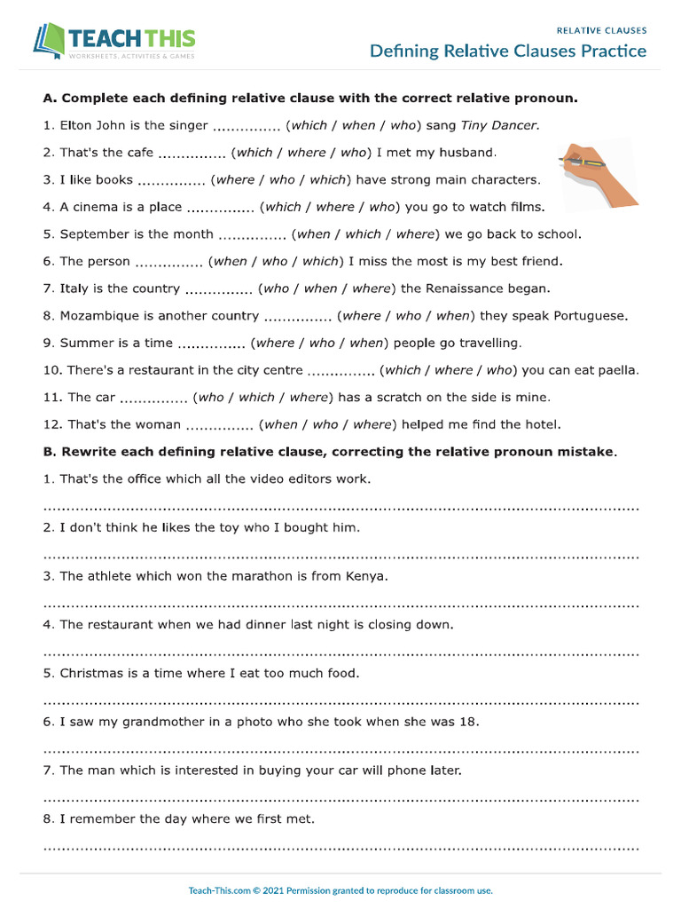 Defining Relative Clauses Practice | PDF
