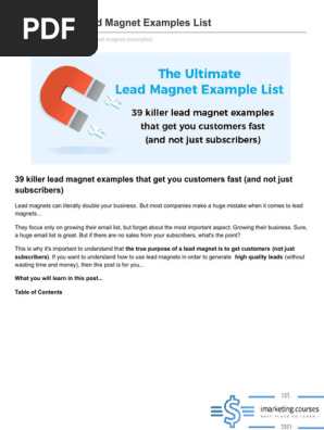 Emaildrips.com - The Ultimate Lead Magnet Examples List PDF