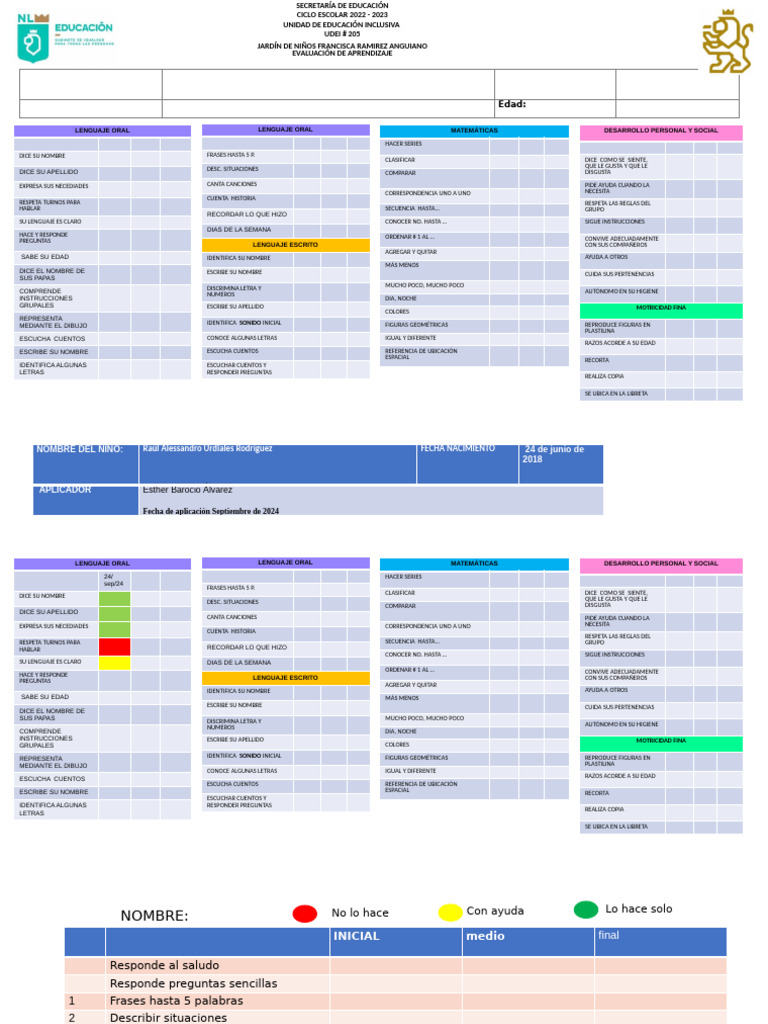 Evaluación de Aprendizaje Infantil | PDF | Educación de la primera infancia