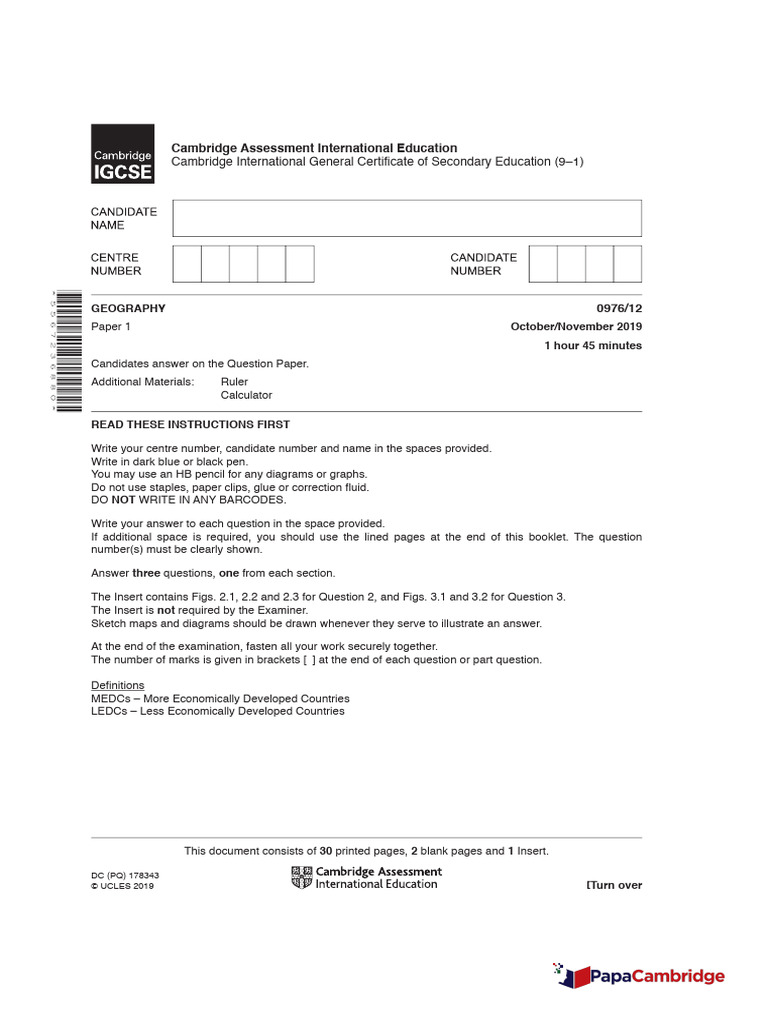 Cambridge IGCSE Geography Exam Paper | PDF | Bolivia | Mississippi River