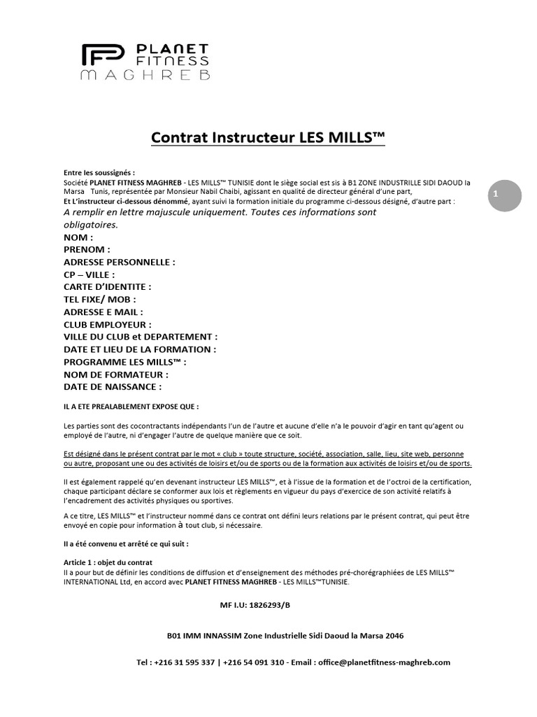 Contrat Instructeur Formation Les Mills | PDF | jeu de Google ...