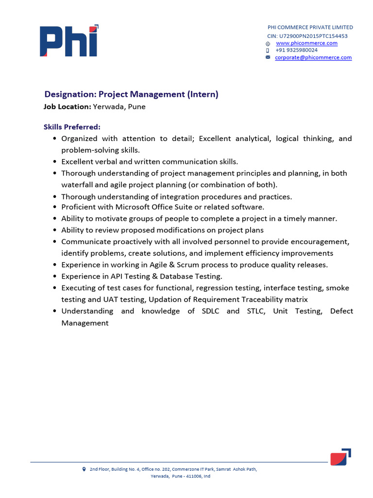 Project Management Intern Role at PHI Commerce | PDF | Project ...
