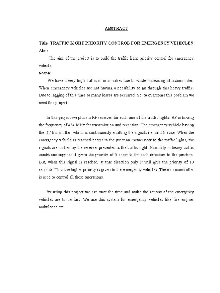 Traffic Light Priority Control For Emergency Vehicles | PDF | Embedded ...