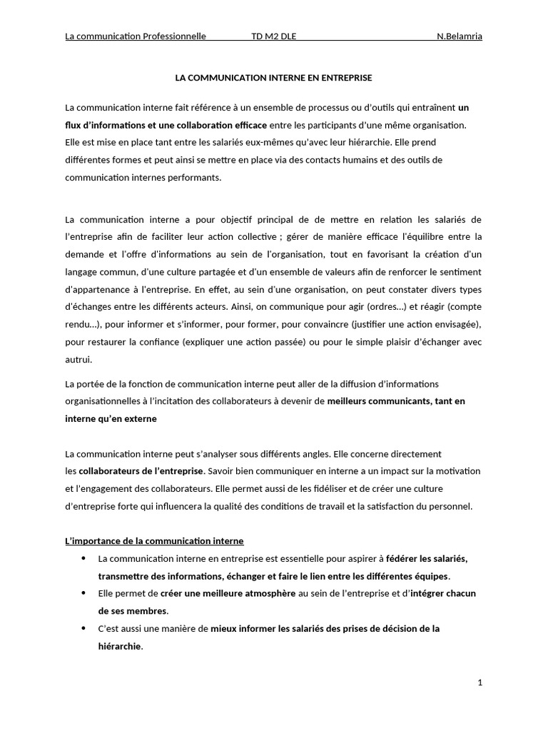 Types de communication interne en entreprise | PDF | la communication ...