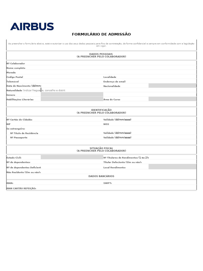 Formulário de Admissão de Colaboradores | PDF