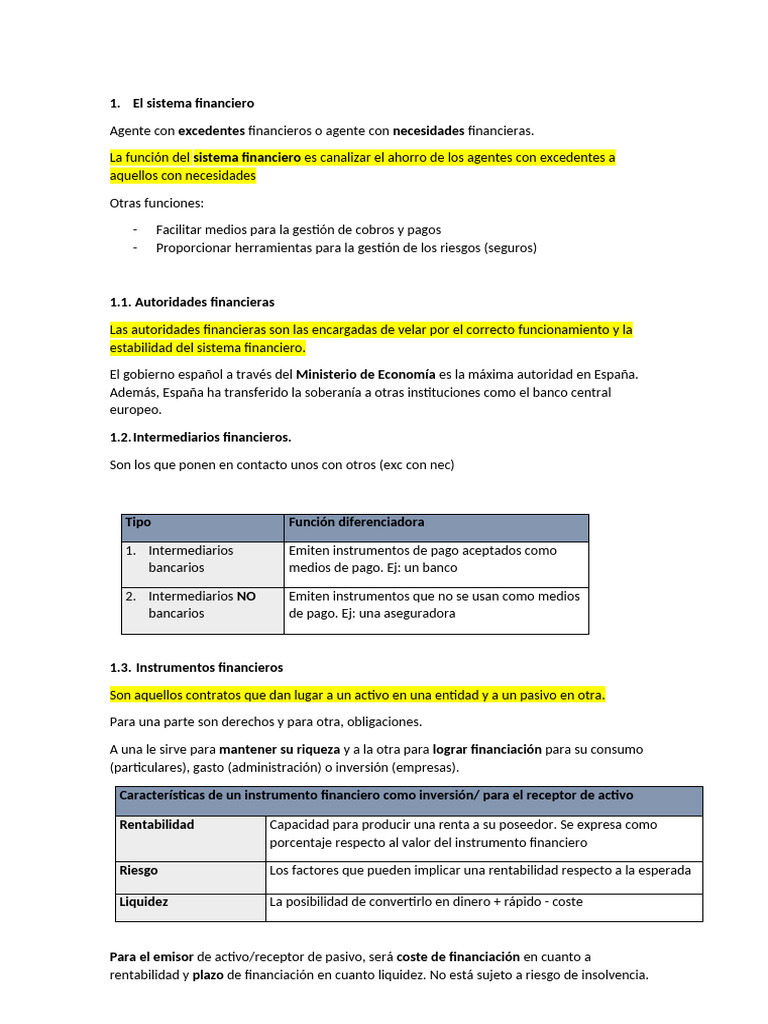 Funciones y Estructura del Sistema Financiero | PDF | Bancos | Banco ...