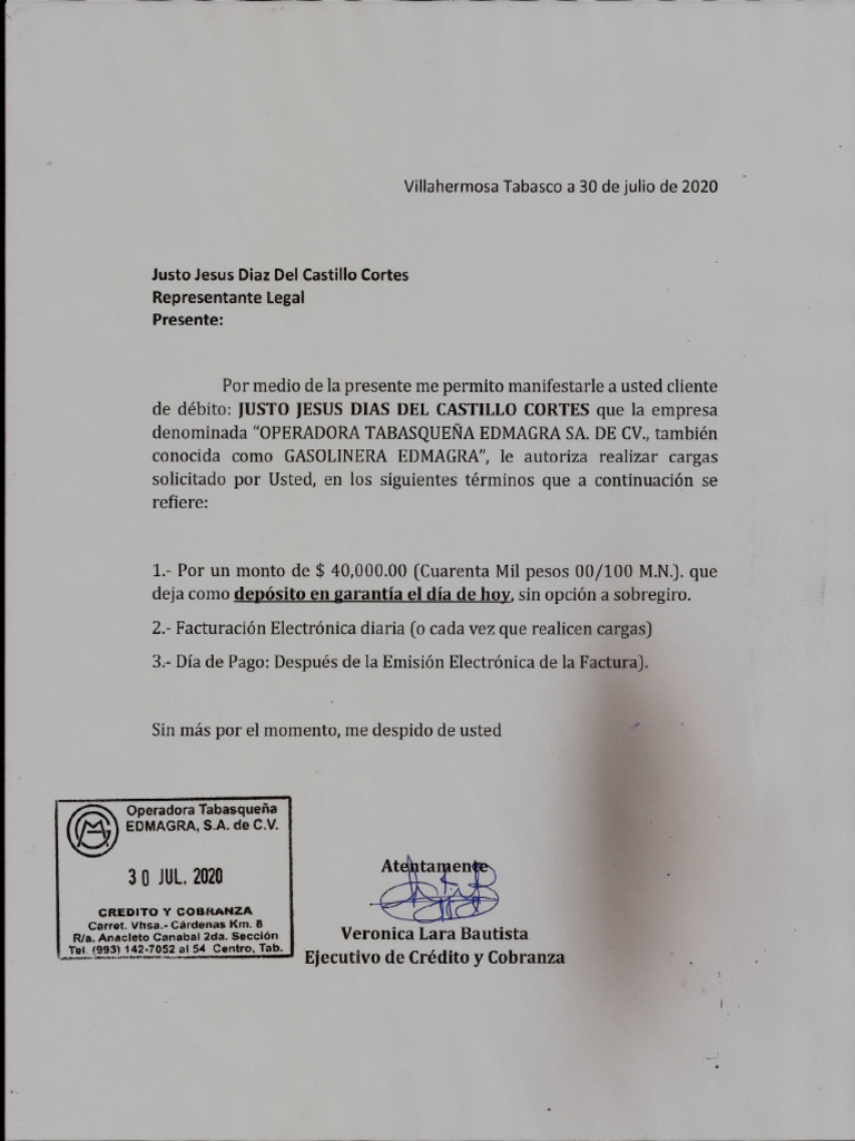 Carta de Deposito en Garantia PDF