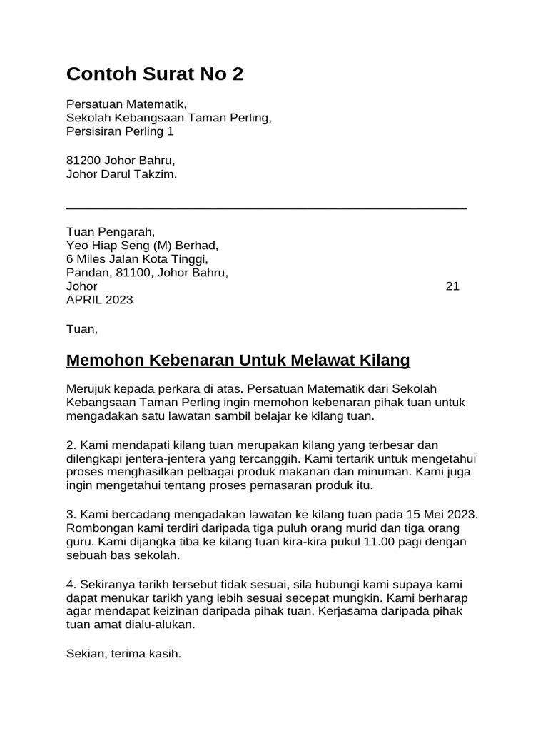 Contoh Surat Rasmi No 2 | PDF