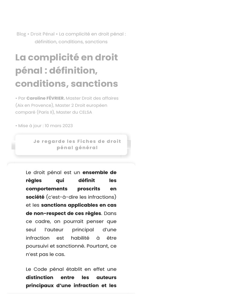 La complicité en droit pénal : définitions et enjeux | PDF | Aider et ...