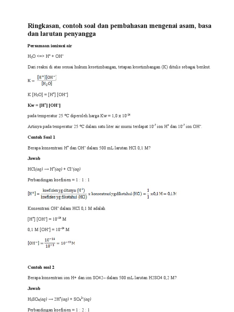Ringkasan Contoh Soal Dan Pembahasan Mengenai Asam Basa Dan Larutan Penyangga