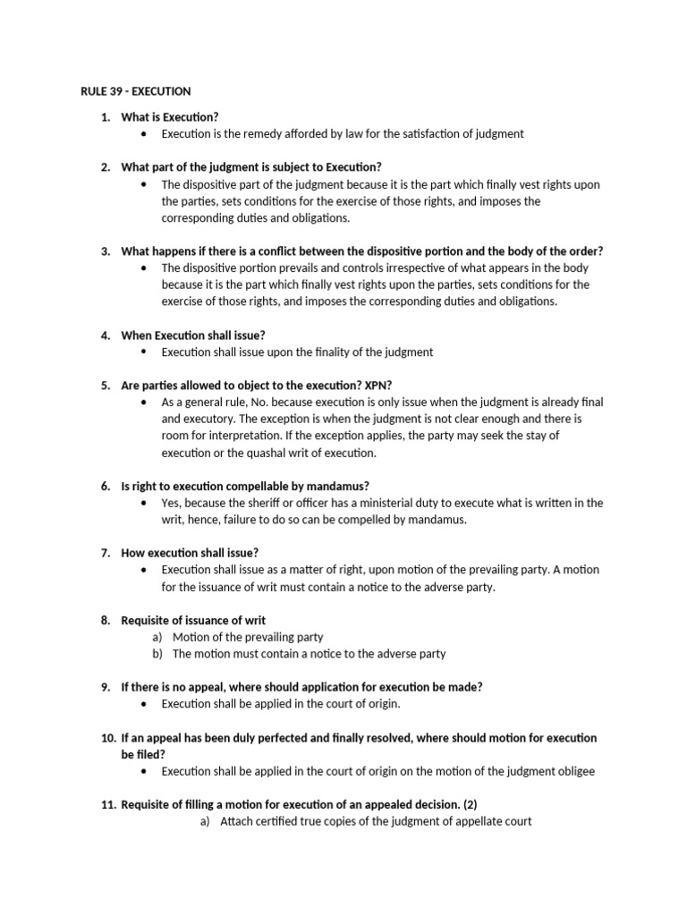 Execution of Judgment Under Rule 39 | PDF | Judgment (Law) | Mandamus