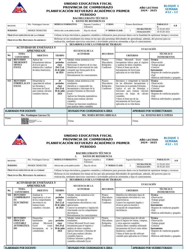 PMC Plan Refuerzo Académico | PDF | Contabilidad | Microsoft Excel