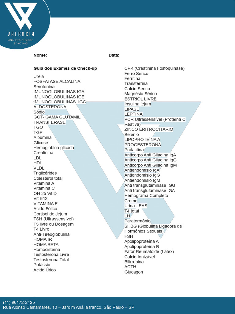 Guia Completo de Exames de Check-up | PDF | Biomoléculas