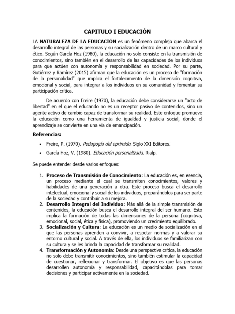Capitulo I Educacion | PDF | Aprendizaje | Salón de clases