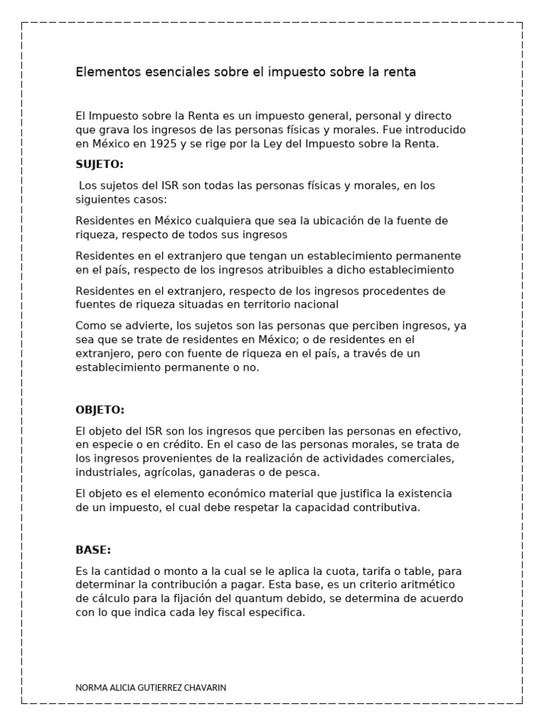 Elementos del Impuesto sobre la Renta | PDF