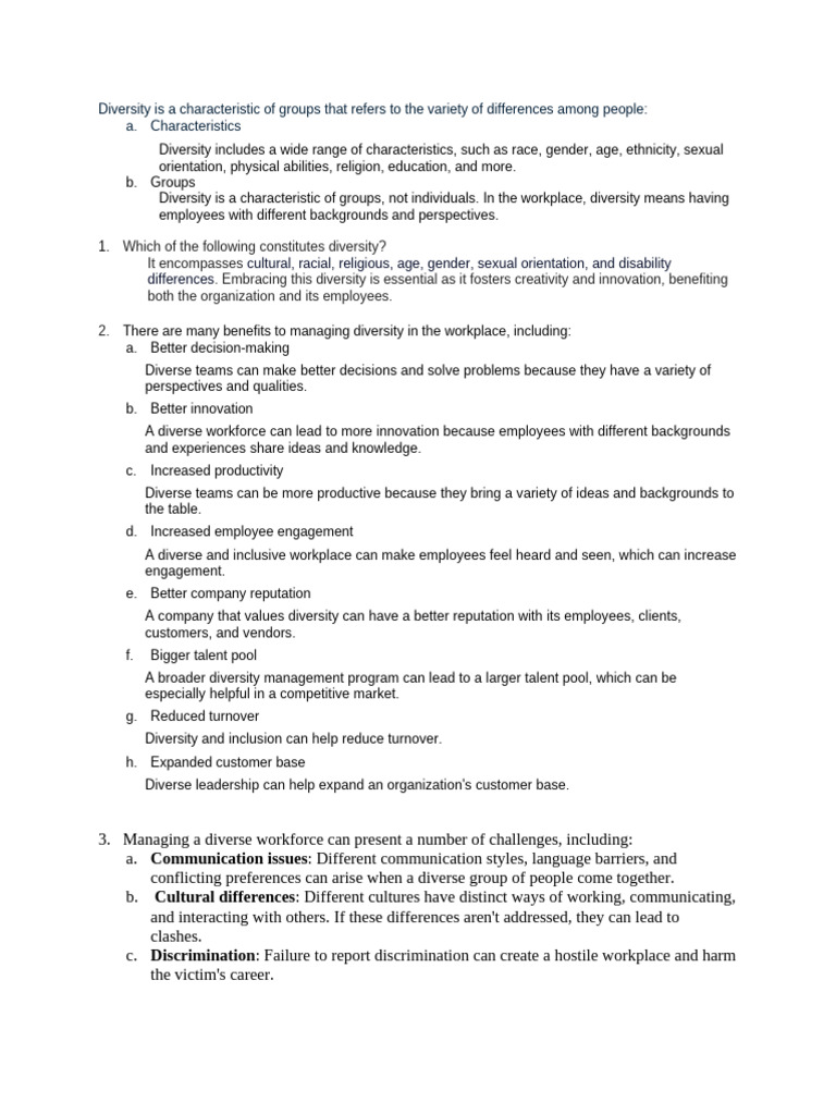 Benefits and Challenges of Workplace Diversity | PDF | Diversity ...