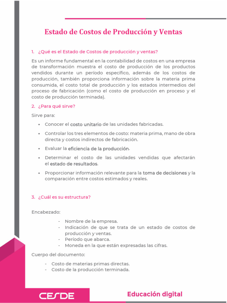Estado de Costos de Producción y Ventas | PDF | Costo | Business
