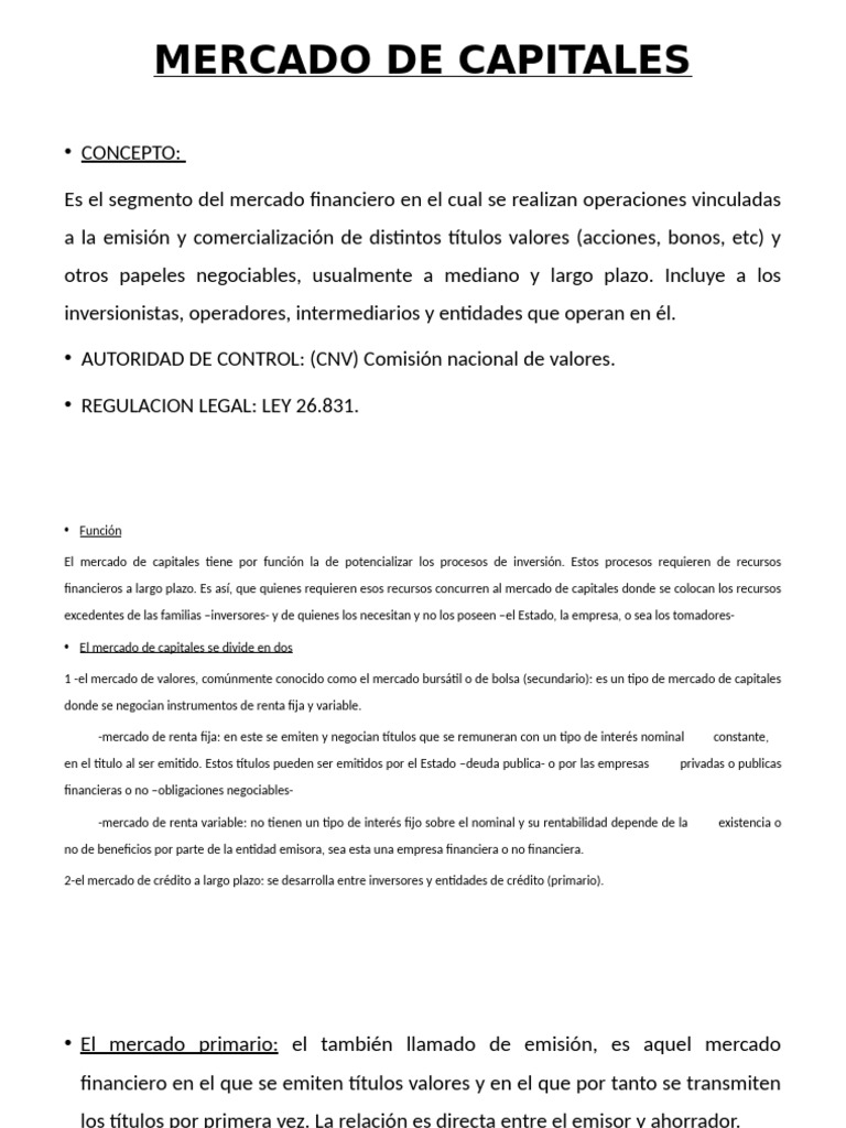 Mercado de Capitales | PDF | Bolsa | Bolsa de Valores