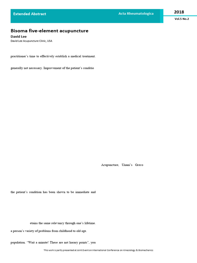 Bisoma Five-Element Acupuncture Overview | PDF | Acupuncture | Pain