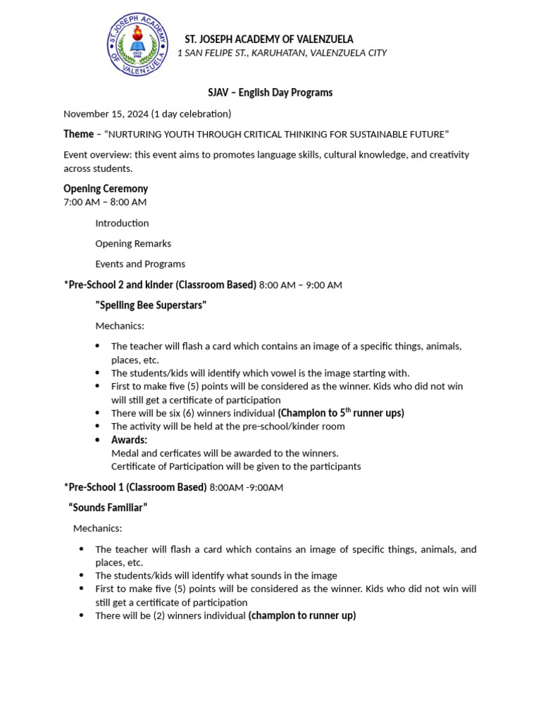 SJAV English Day Program Overview | PDF | Human Communication | Cognition