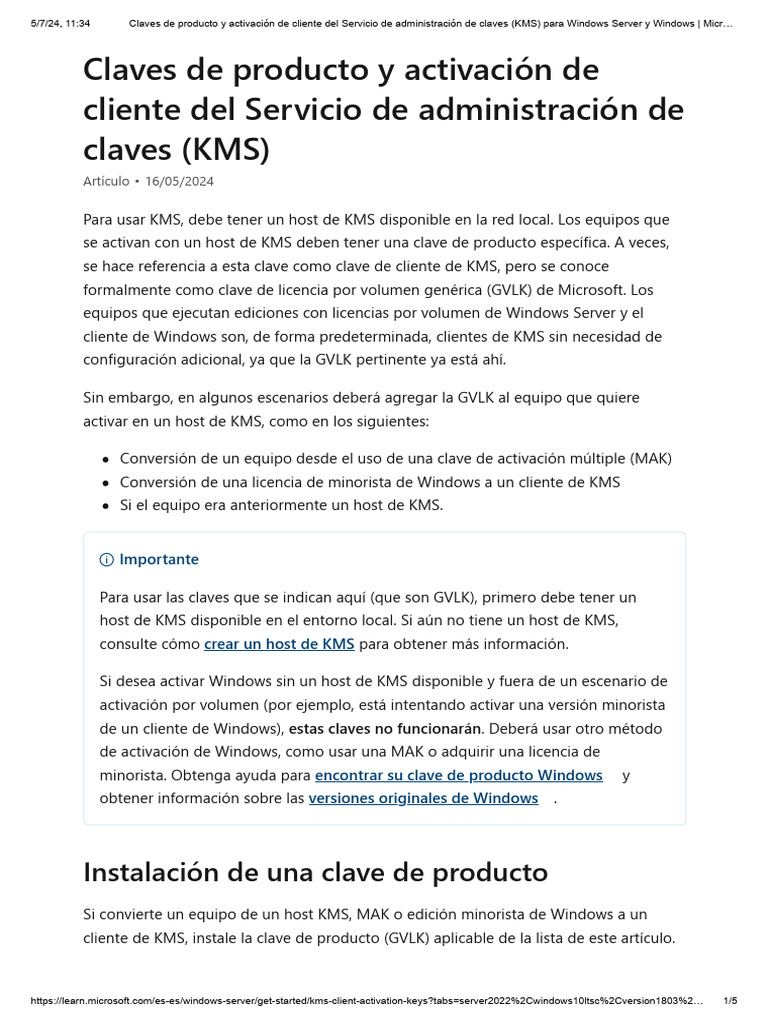 Claves de Activación KMS para Windows | PDF | Windows 10 | Microsoft ...