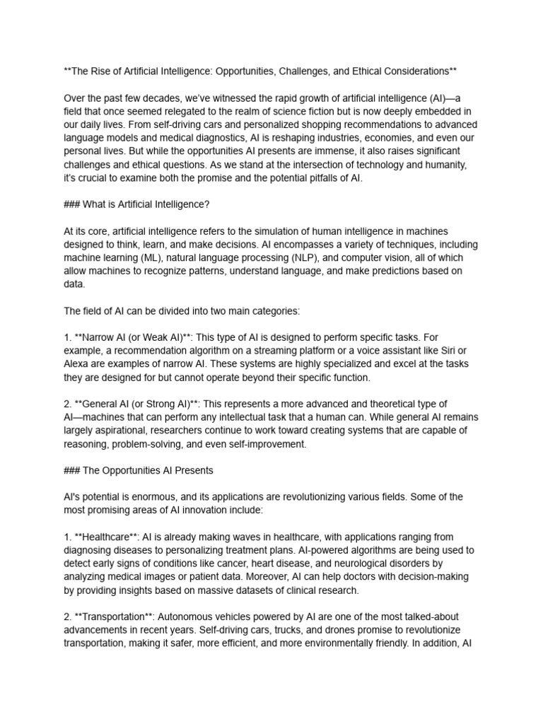 The Rise of Artificial Intelligence - Opportunities, Challenges, and ...