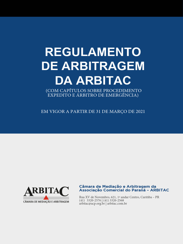 Regulamento de Arbitragem da ARBITAC | PDF | Arbitragem | Sentença ...
