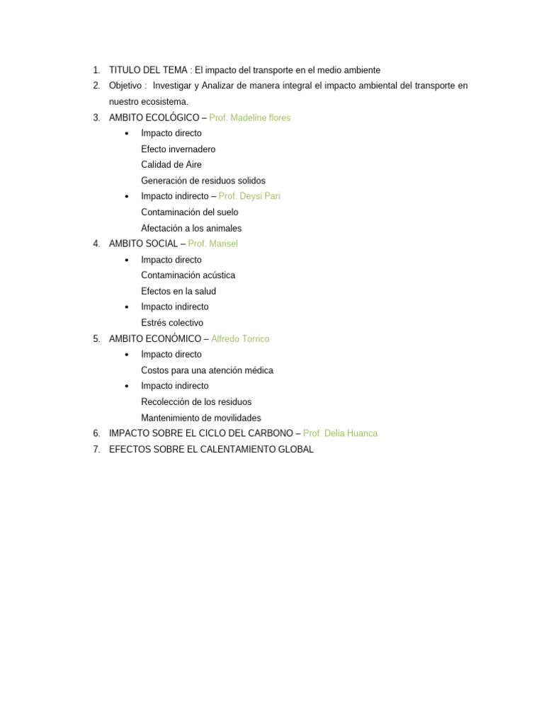Impacto del Transporte en el Medio Ambiente | PDF