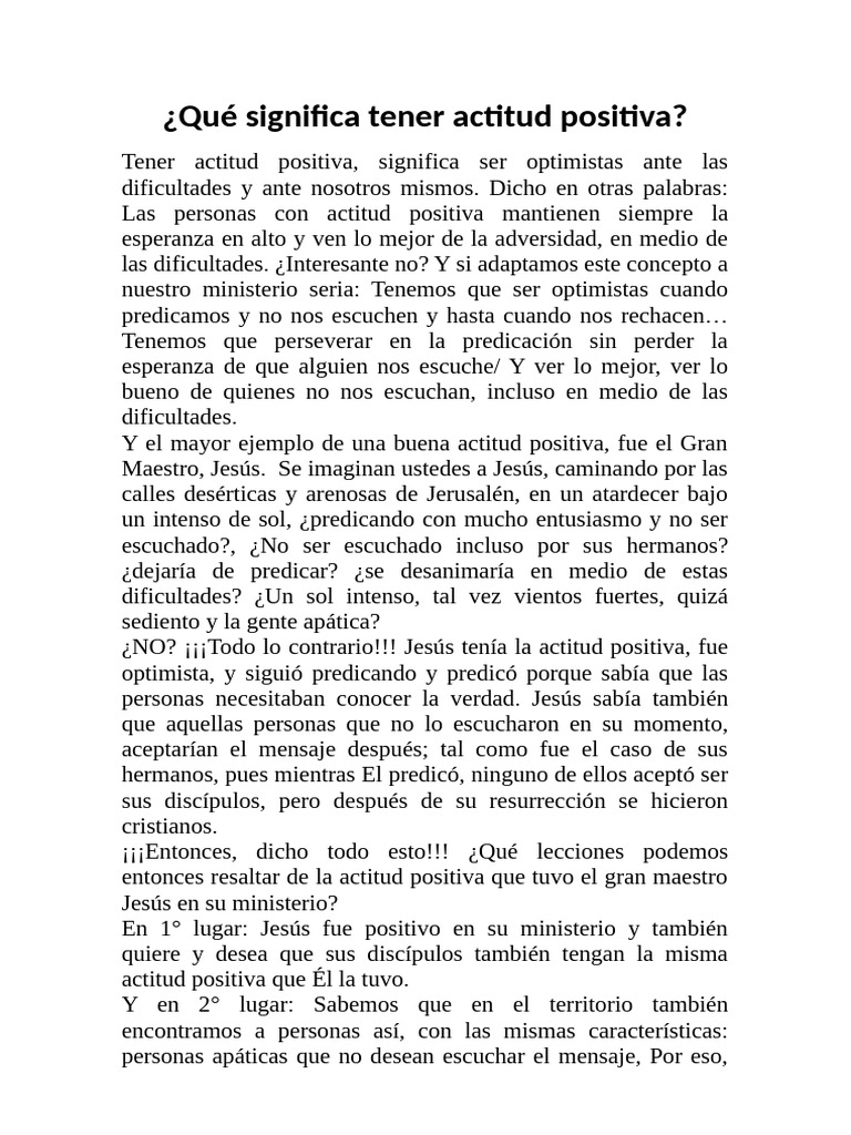 Qué Significa Tener Actitud Positiva | PDF | Jesús | Evangelización