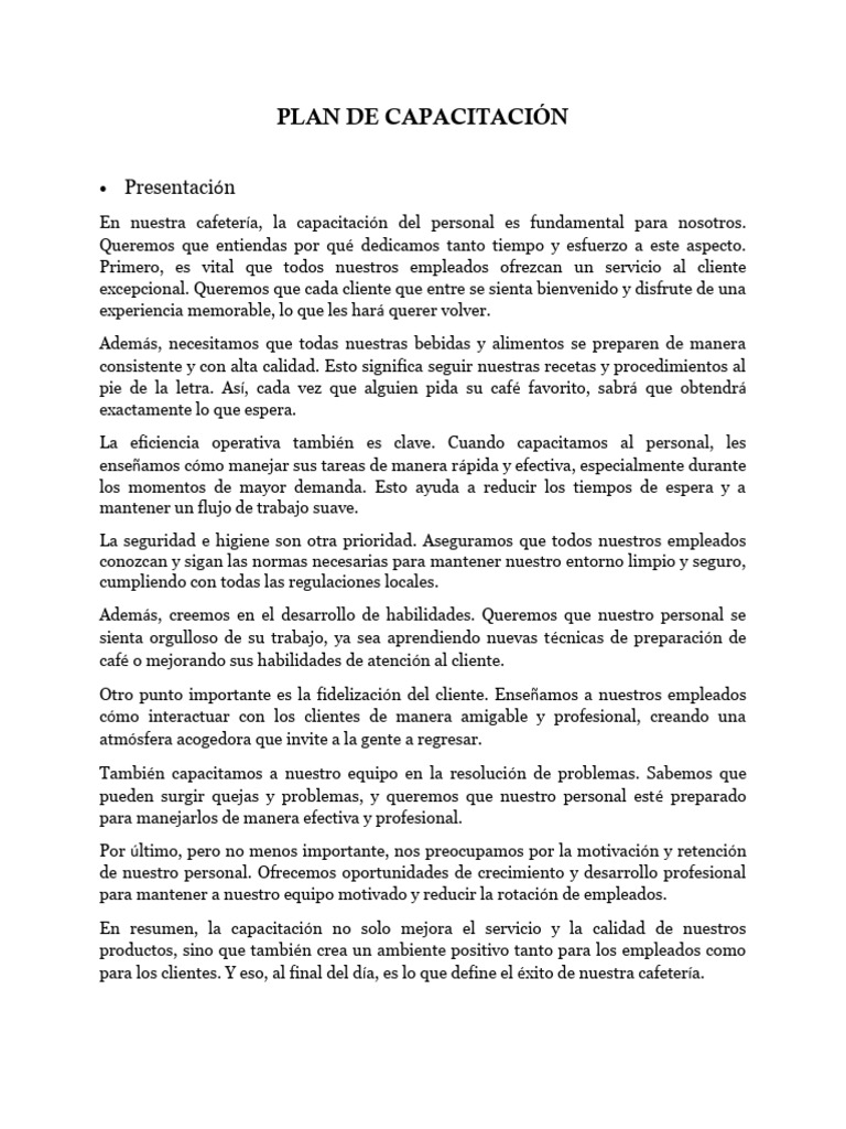 Plan de Capacitación (Administración) | PDF | Cliente | Business