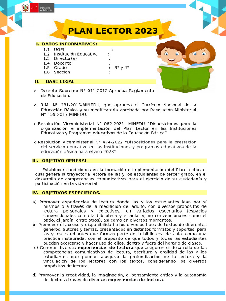Plan Lector 2023: Estrategias y Objetivos | PDF | Salón de clases ...