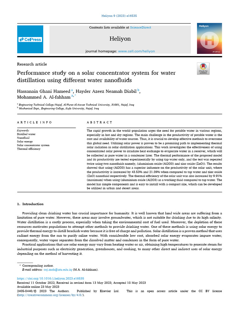 Performance Study On A Solar Concentrator System For Water Desalination ...