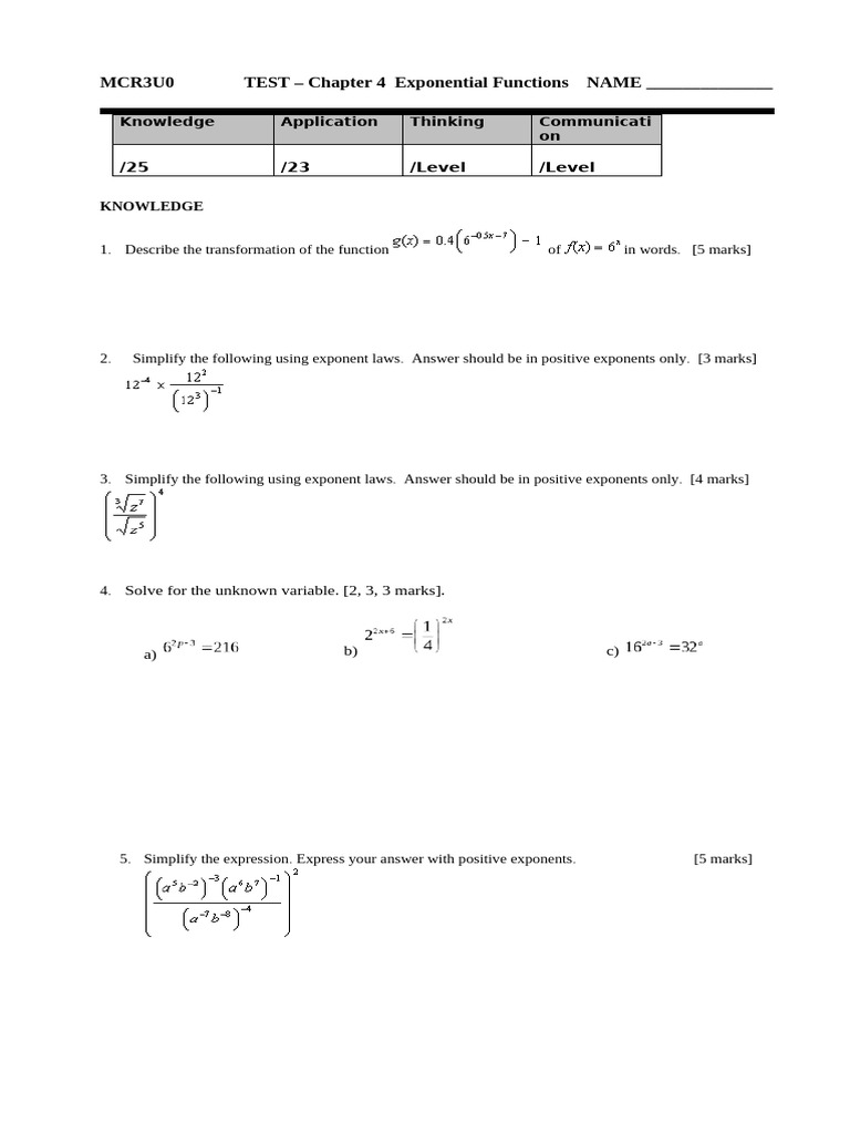 Chpt 4 Test Apr 10 | PDF | Exponentiation | Function (Mathematics)