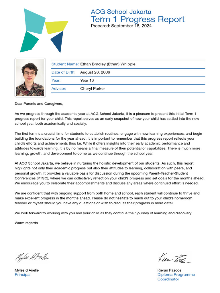 Ethan Bradley's Term 1 Progress Report | PDF | Creativity | Thought